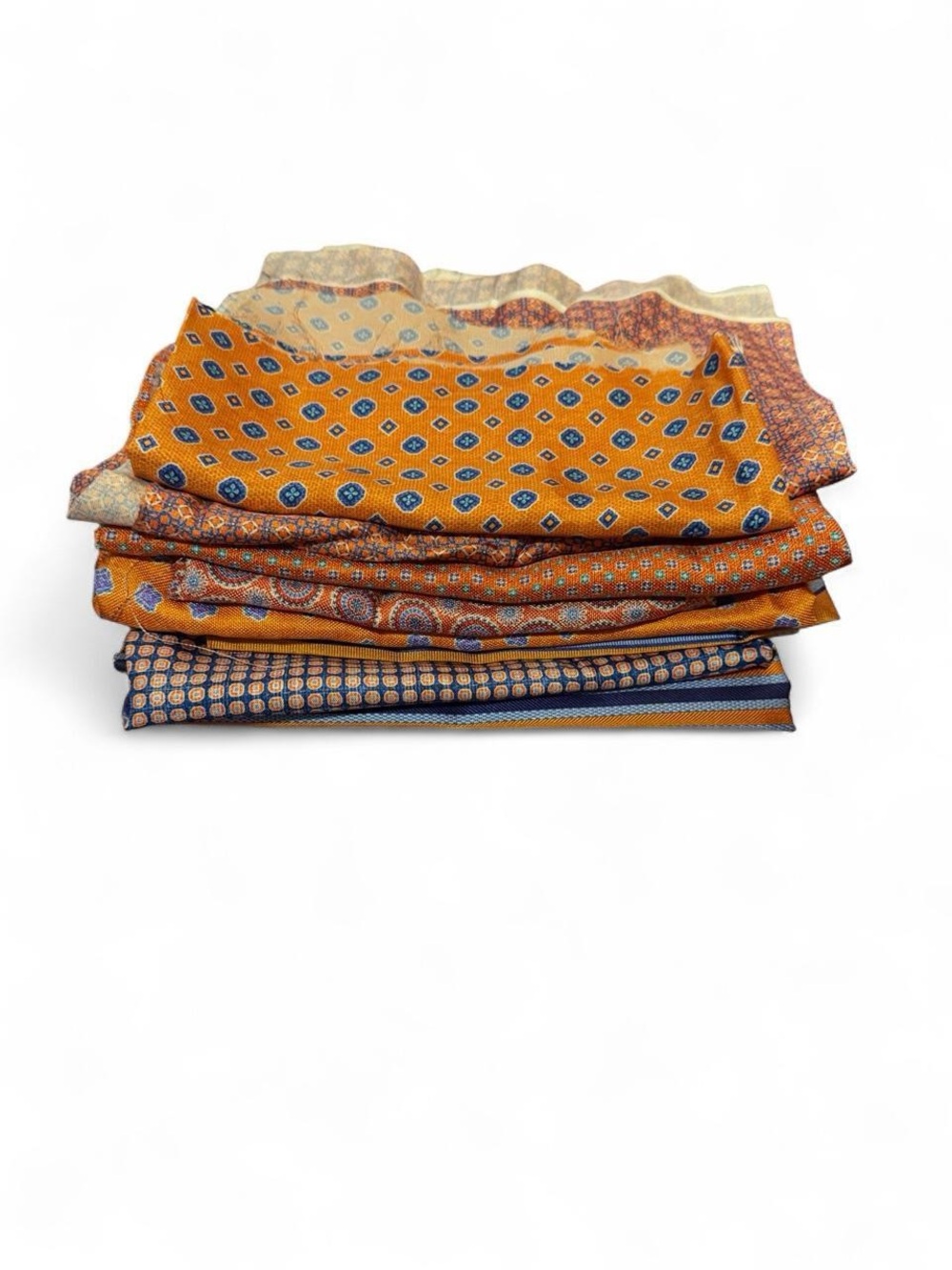 Bundle of 8 orange 100% Italian silk fabric remnants